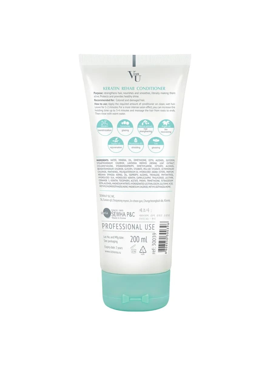 Von-U Кондиционер для волос с кератином Keratin Rehab 200 мл