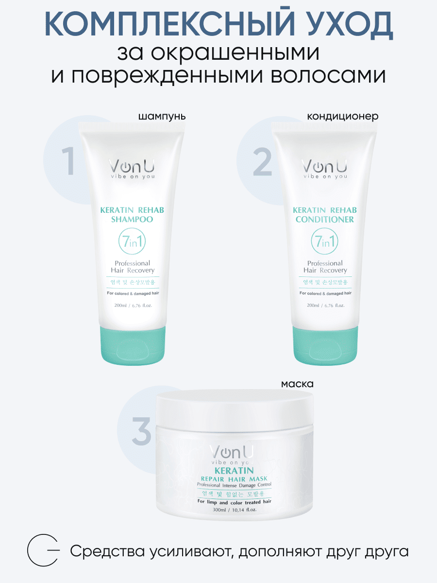 Von-U Маска-реконструктор с кератином KERATIN Repair Hair Mask 300 мл