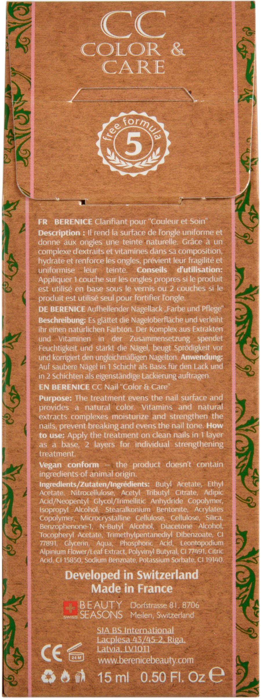 BERENICE  Осветляющее средство для ногтей "Цвет и уход" СС Nail «Color & Care»