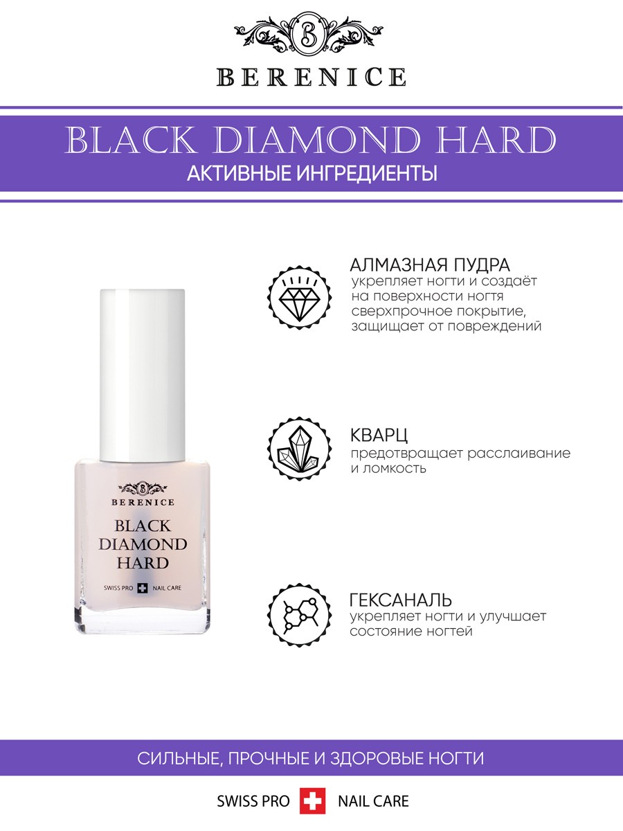 BERENICE Средство для укрепления ногтей с частицами черного алмаза "Black diamond hard"