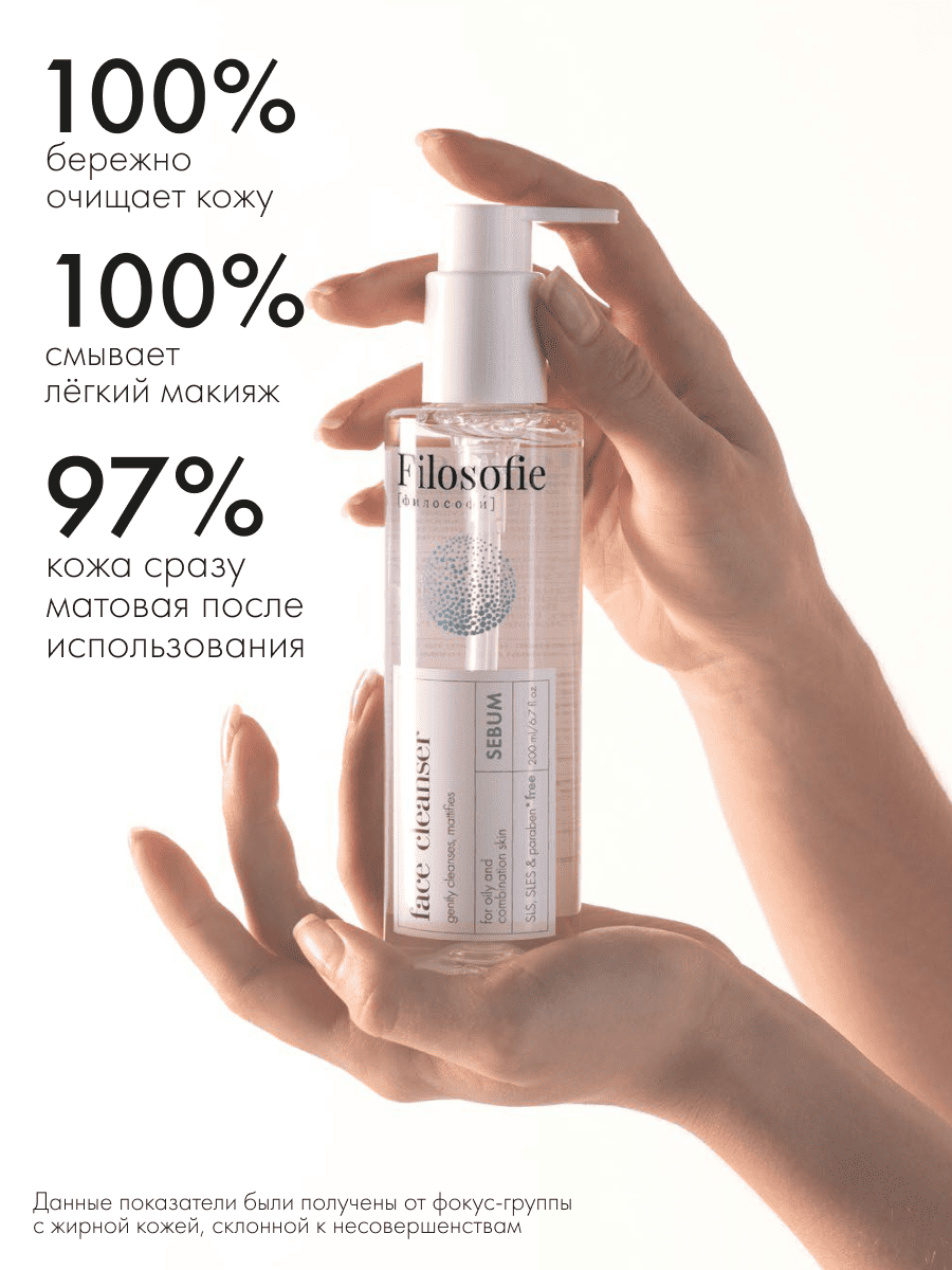 FILOSOFIE Sebum face cleanser Очищающий гель для лица против несовершенств для жирной и комбинированной кожи