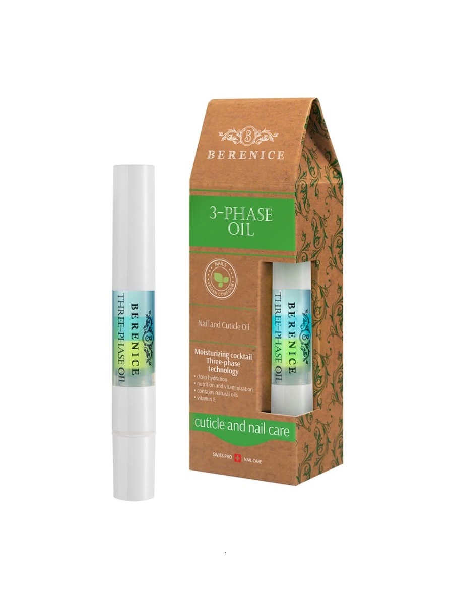 BERENICE Трёхфазное масло д.ногтей и кутик."Увлаж.кокт"Nail & Cuticle Oil «Three-phase Oil» 4ml New
