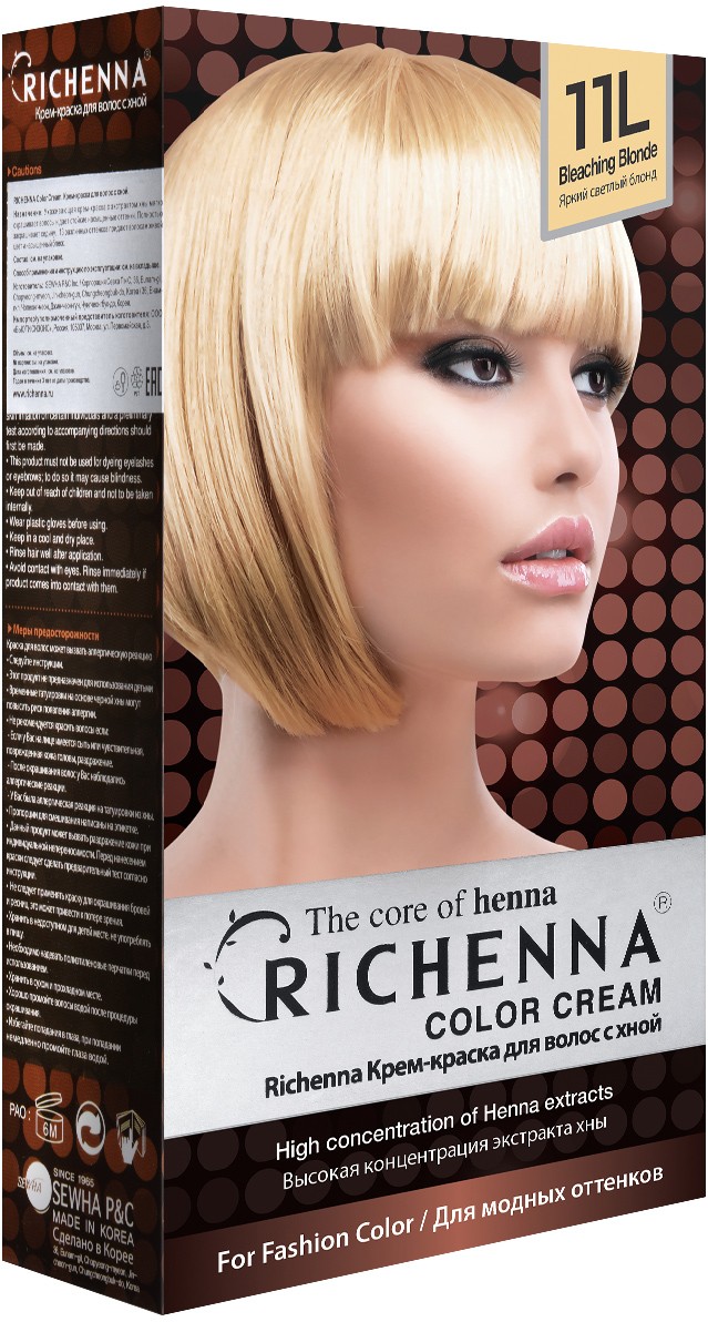 Richenna Крем-краска для волос с хной №11L (Bleaching Blonde) (новая упаковка)