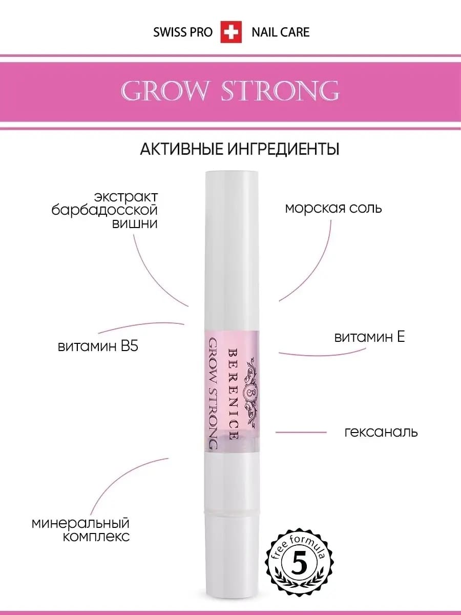 BERENICE Гель для роста ногтей с мультиминеральным комплексом "Grow strong" в карандаше 4 ml