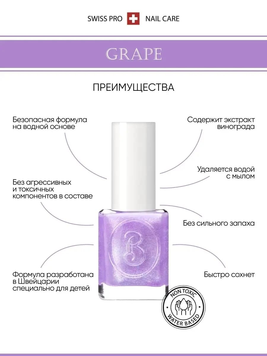 Лак для ногтей детский на водной основе Little Berenice 02 Grape