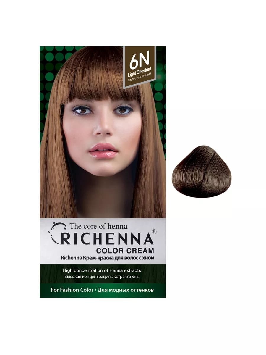 Richenna Крем-краска для волос с хной № 6N (Light Chestnut) (новая упаковка)