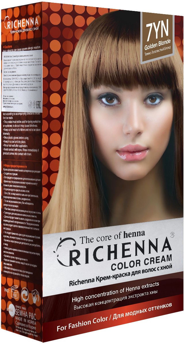 Richenna Крем-краска для волос с хной № 7YN (Golden Blonde) (новая упаковка)