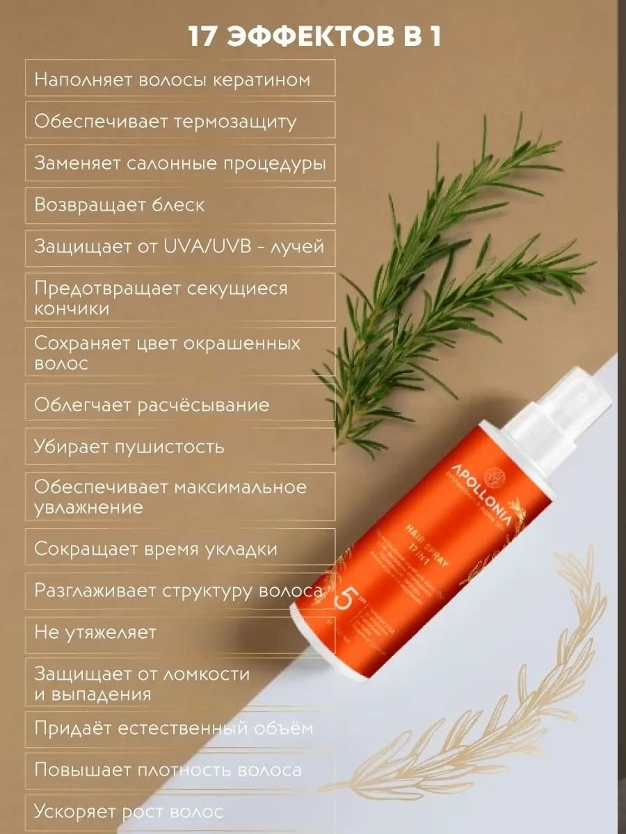 APOLLONIA Термозащитный спрей для волос с УФ-фильтром / HAIR SPRAY 17IN1