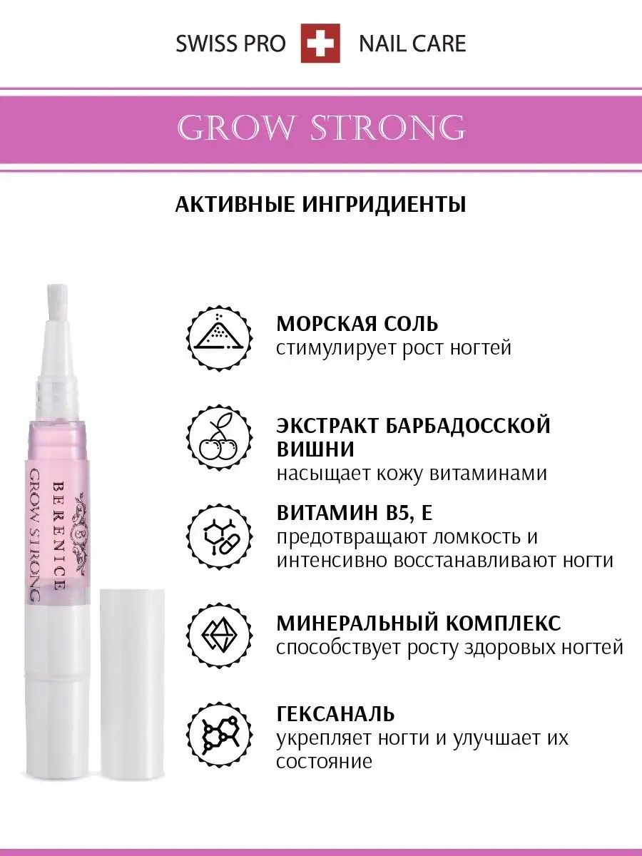 BERENICE Nail Care Set Набор средств для ногтей «Rich nutritive oil» 4 ml. + «Grow strong» 4 ml.
