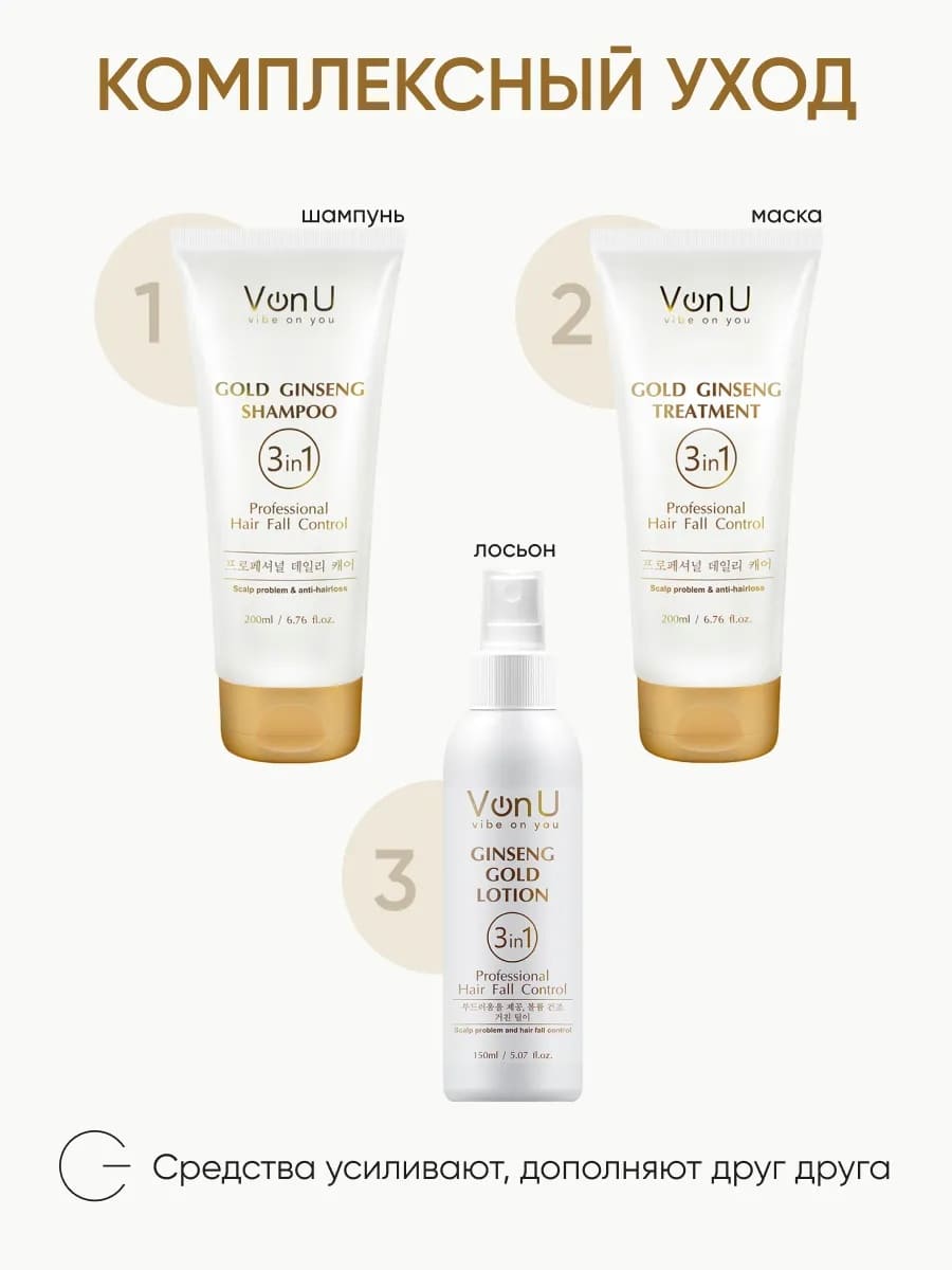 Von-U Лосьон для роста волос с экстрактом золотого женьшеня Ginseng Gold Lotion 150 мл	